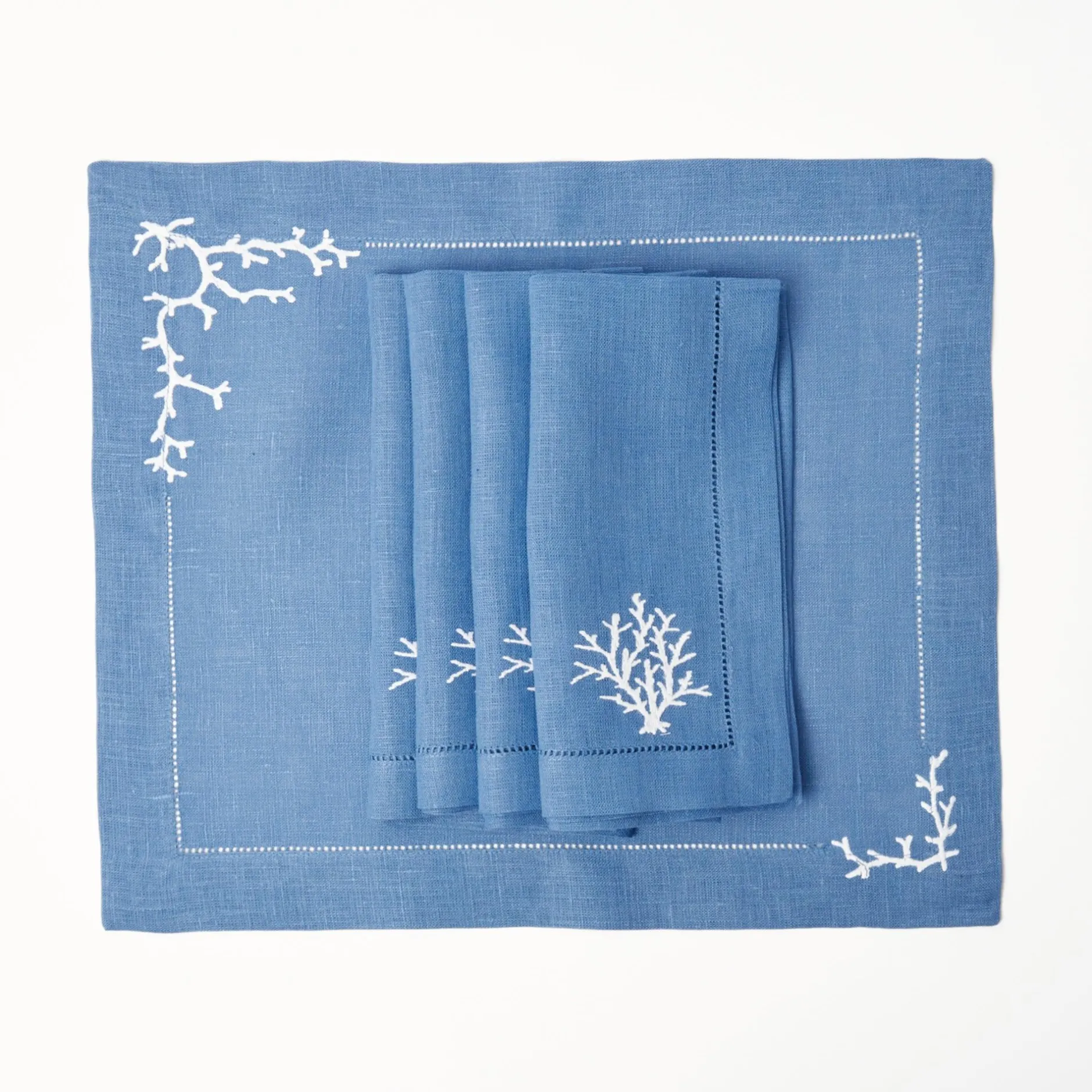 New Mrs. Alice Coral Blue Linen Napkins (Set Of 4)