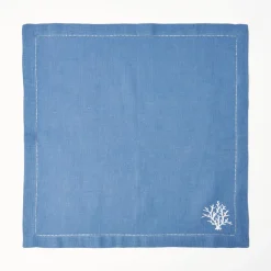 New Mrs. Alice Coral Blue Linen Napkins (Set Of 4)