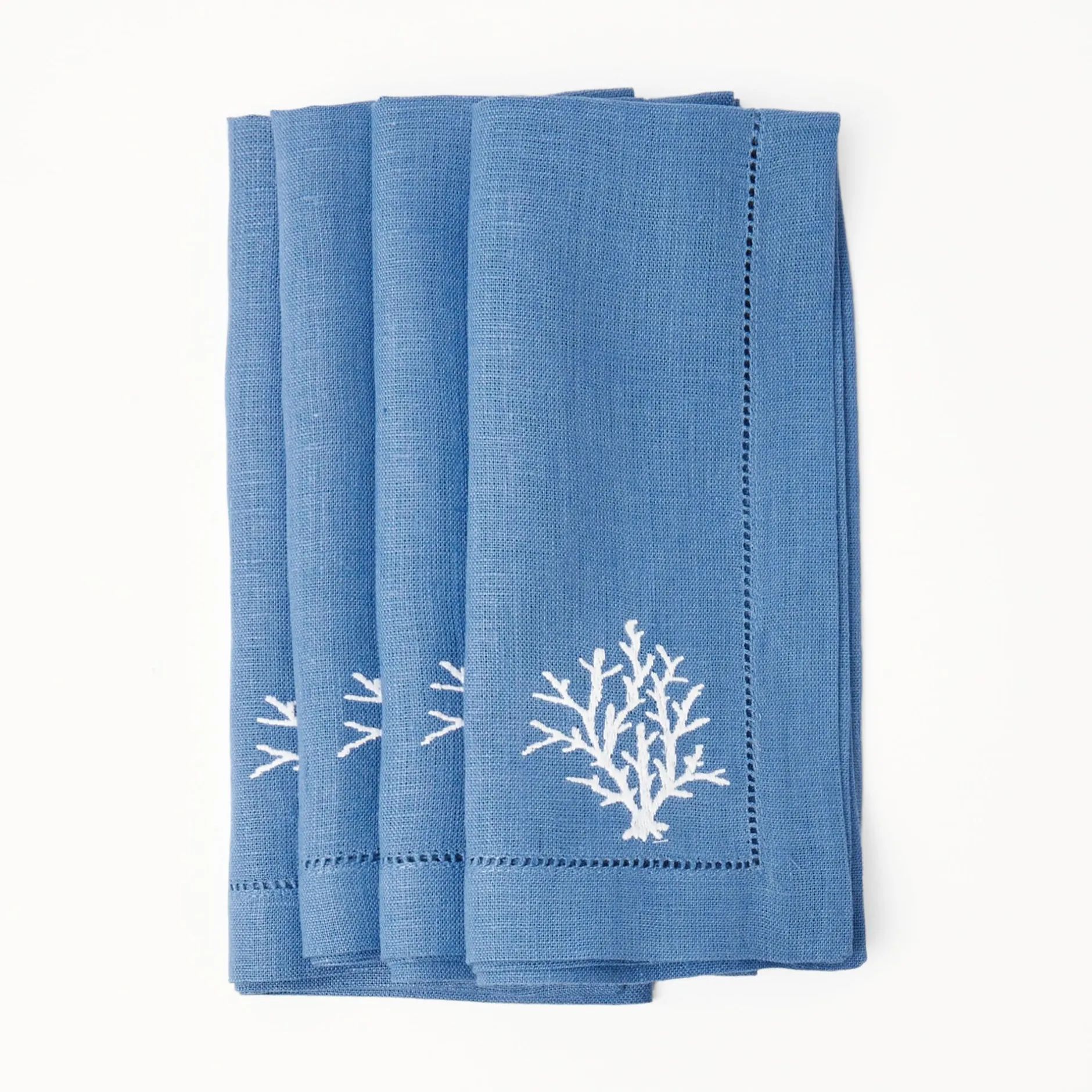 New Mrs. Alice Coral Blue Linen Napkins (Set Of 4)