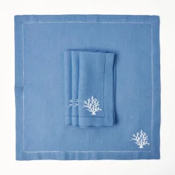 New Mrs. Alice Coral Blue Linen Napkins (Set Of 4)