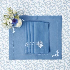 New Mrs. Alice Coral Blue Linen Napkins (Set Of 4)