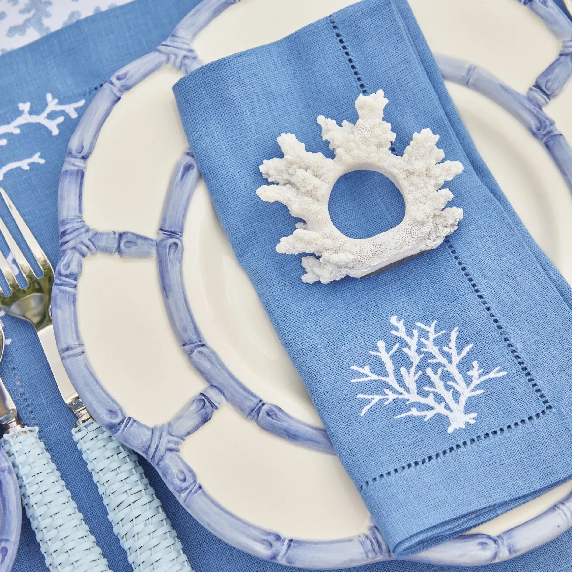 New Mrs. Alice Coral Blue Linen Napkins (Set Of 4)