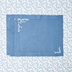 Discount Mrs. Alice Coral Blue Linen Placemats (Set Of 4)