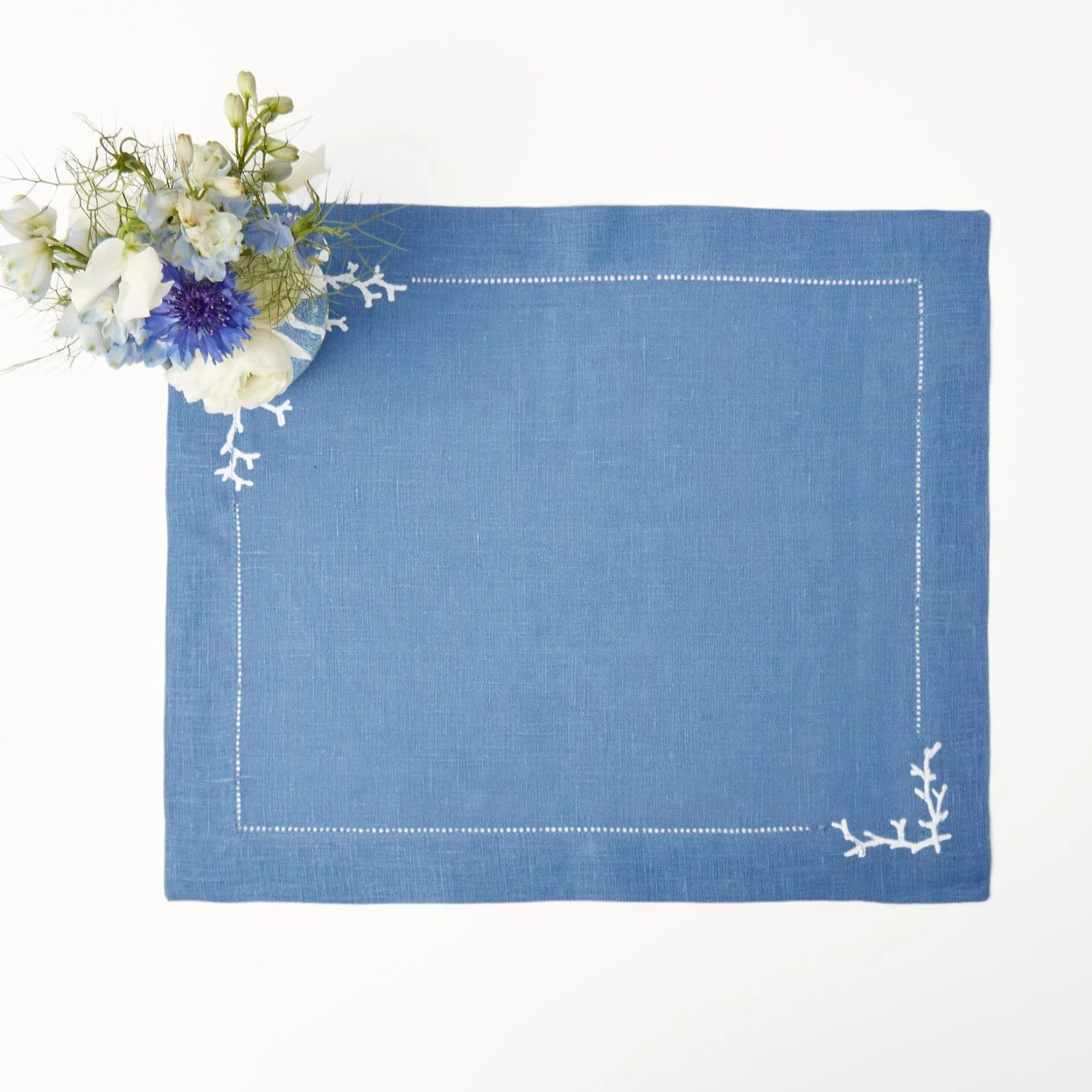 Discount Mrs. Alice Coral Blue Linen Placemats (Set Of 4)