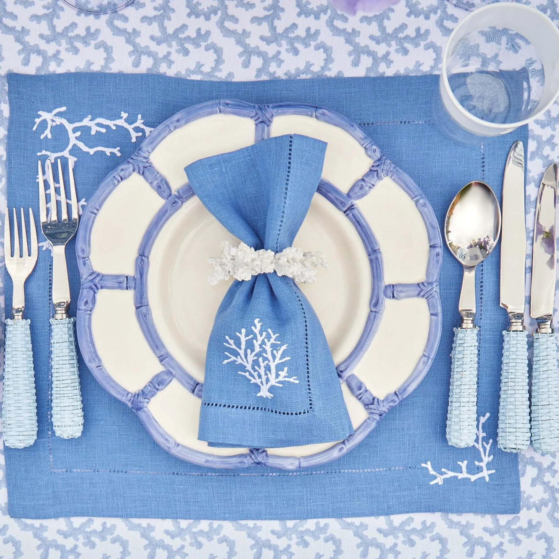New Mrs. Alice Coral Blue Linen Set