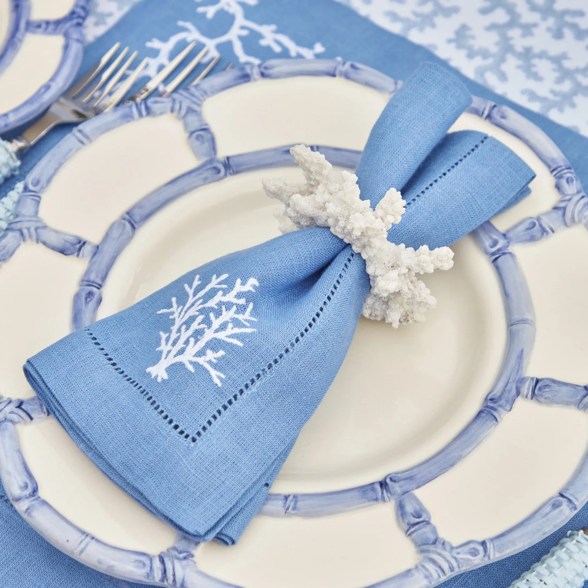 New Mrs. Alice Coral Blue Linen Set
