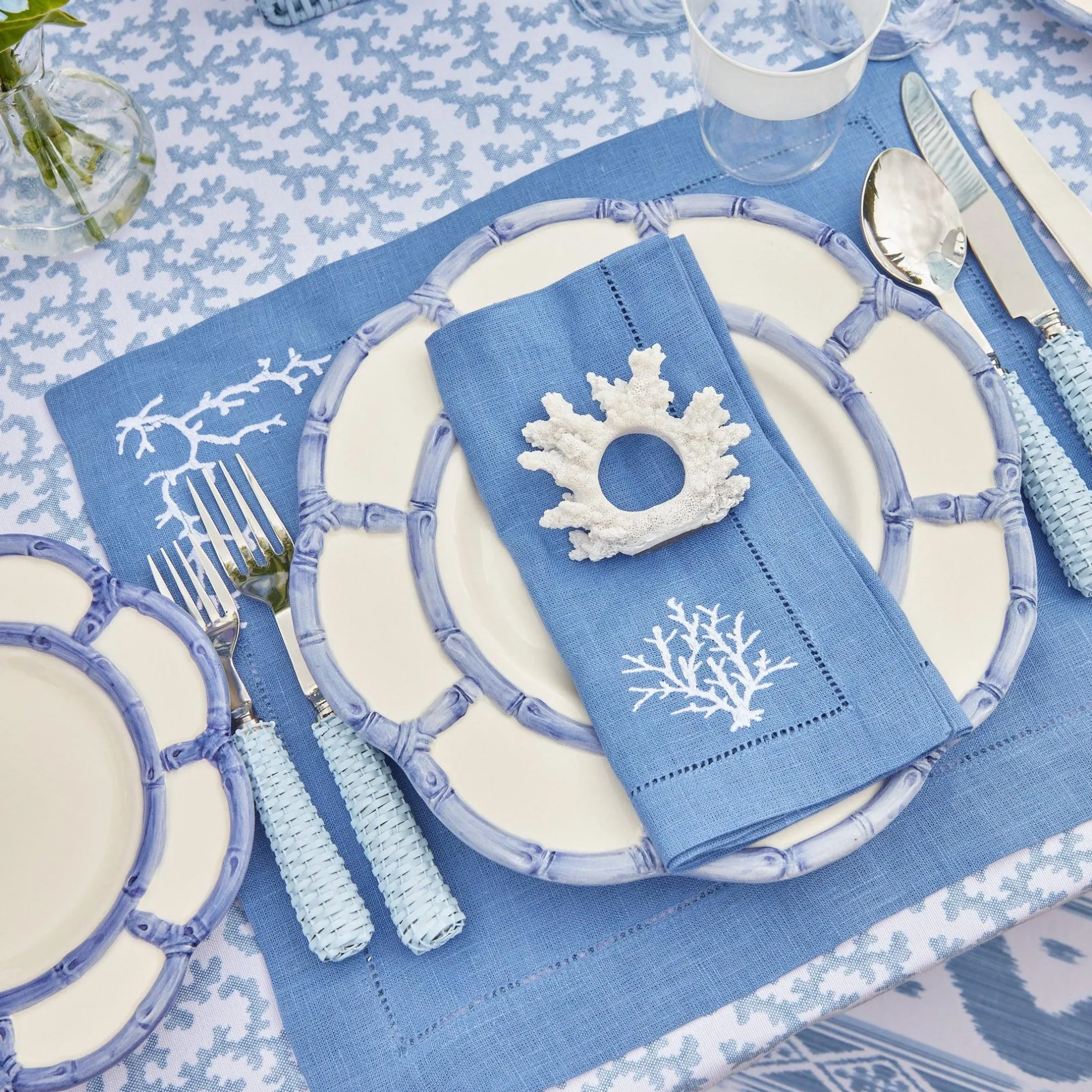 New Mrs. Alice Coral Blue Linen Set