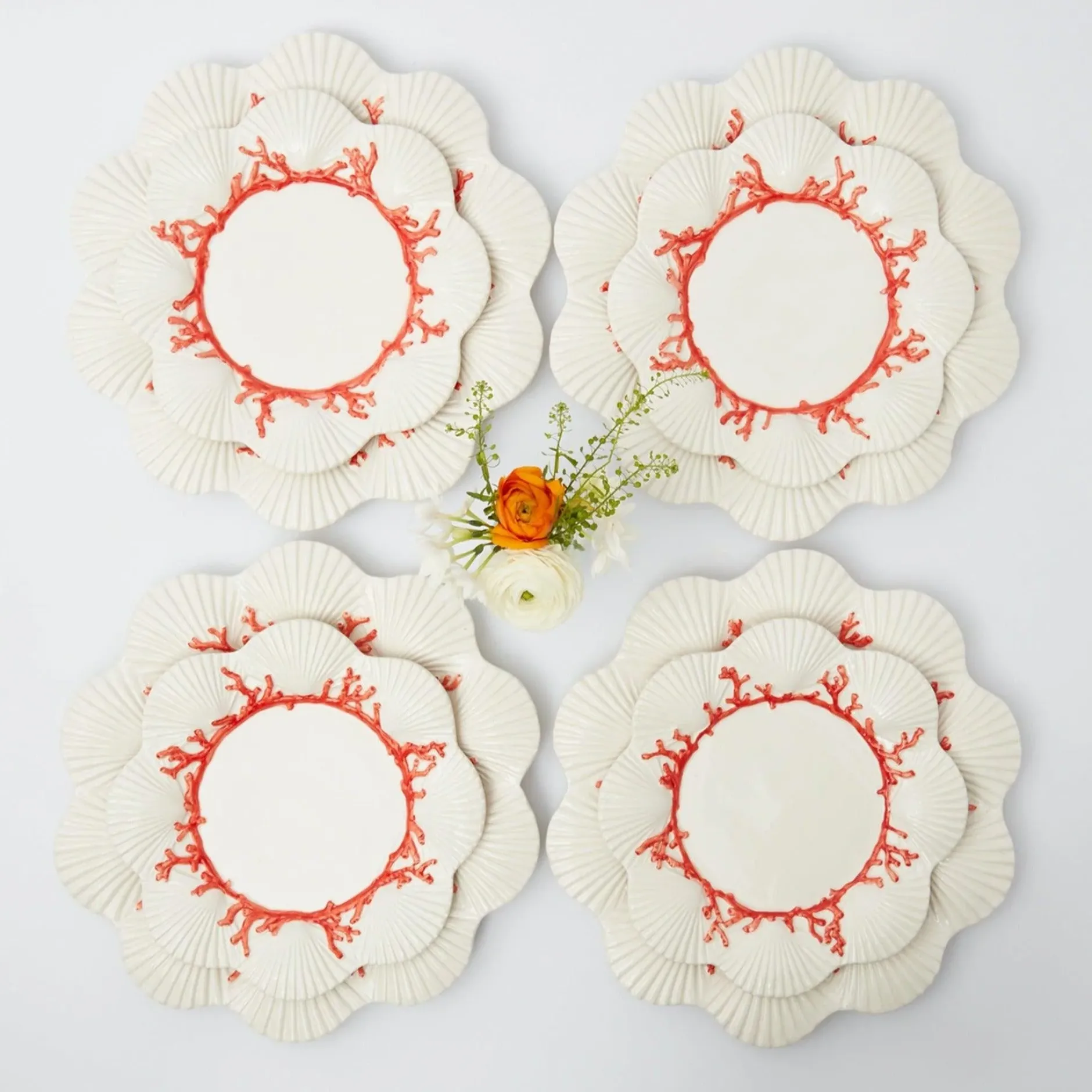 New Mrs. Alice Coral Dinner & Starter Plates (Set Of 8)