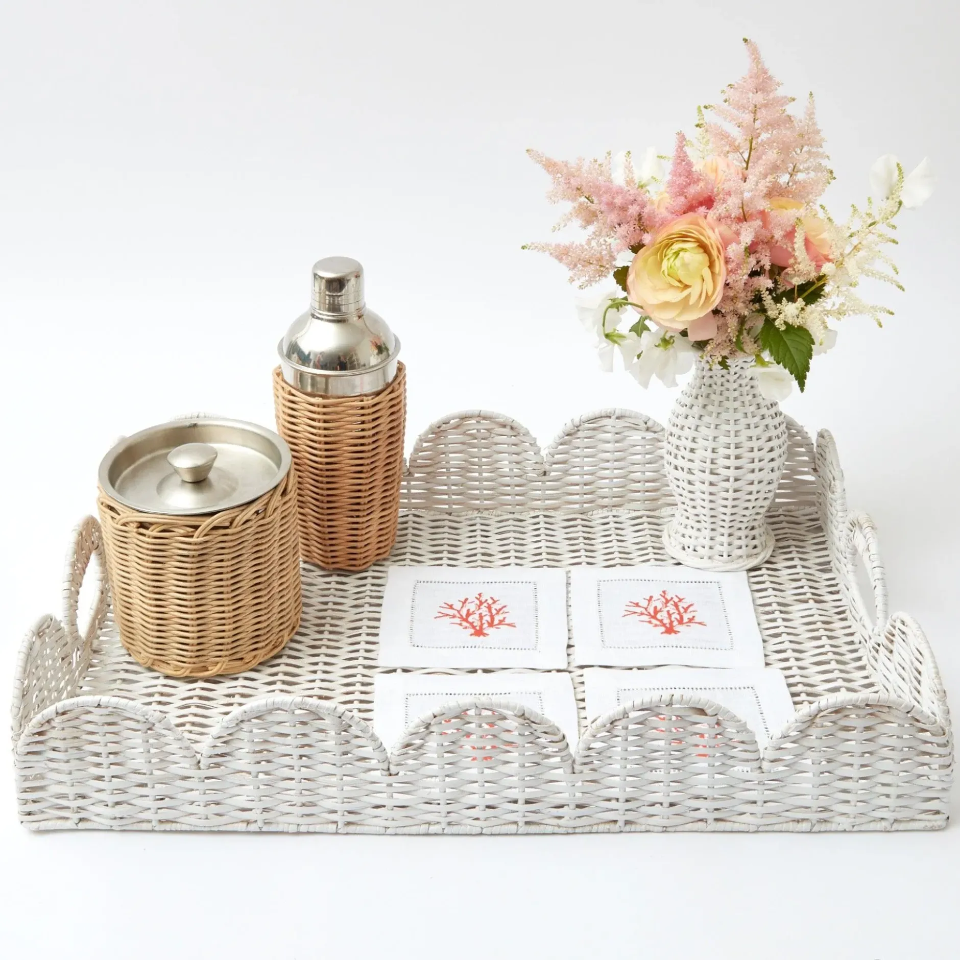 Hot Mrs. Alice Coral Linen Cocktail Napkins (Set Of 4)