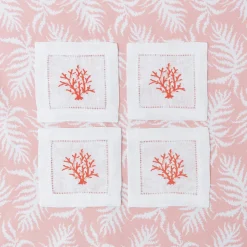 Hot Mrs. Alice Coral Linen Cocktail Napkins (Set Of 4)