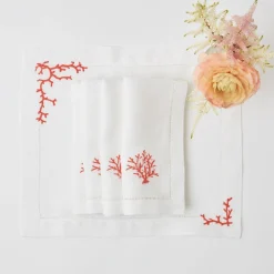 Sale Mrs. Alice Coral Linen Napkins (Set Of 4)