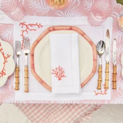 Clearance Mrs. Alice Coral Linen Placemats & Napkins (Set Of 4)