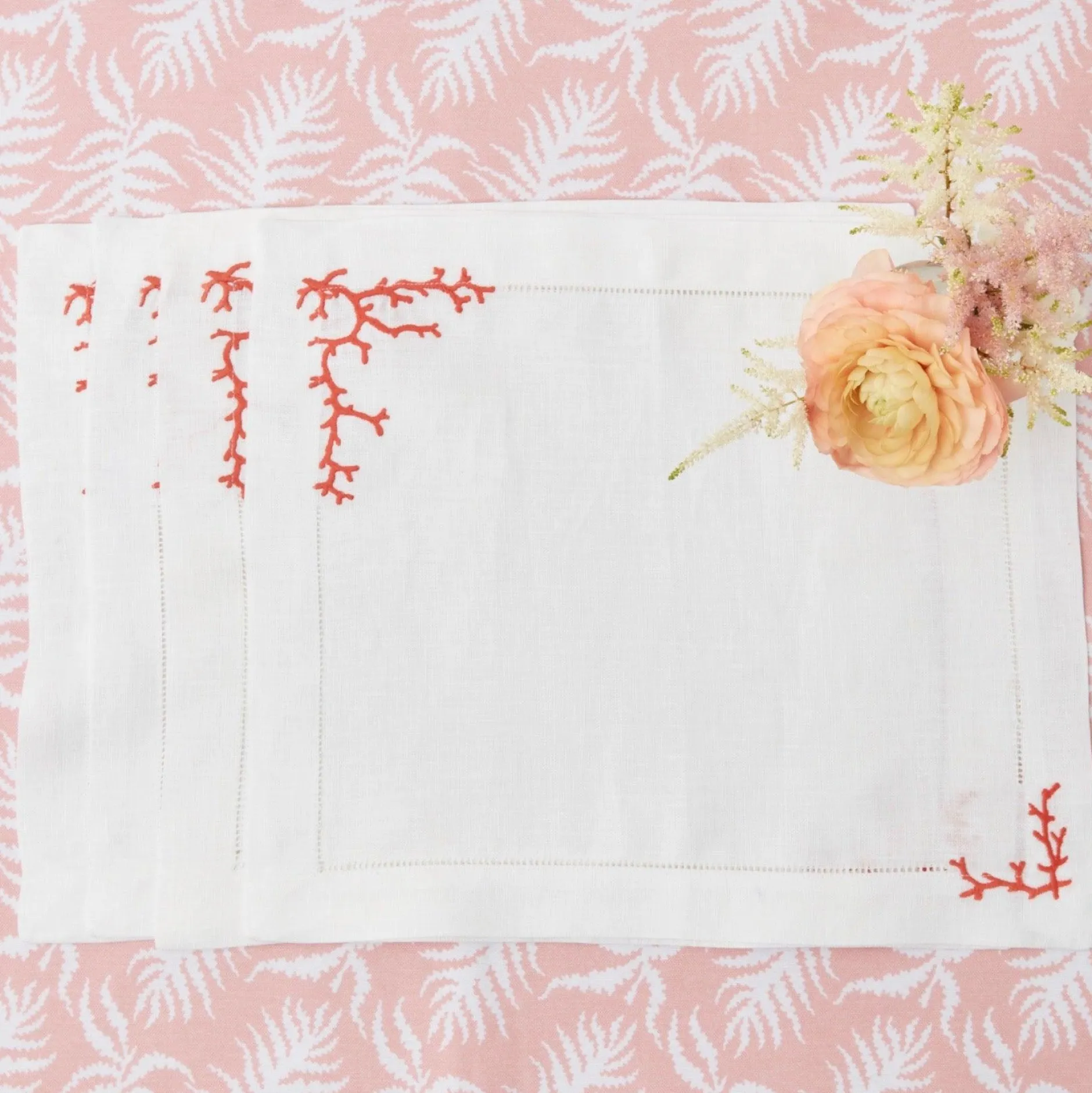 Mrs. Alice Coral Linen Placemats (Set Of 4)