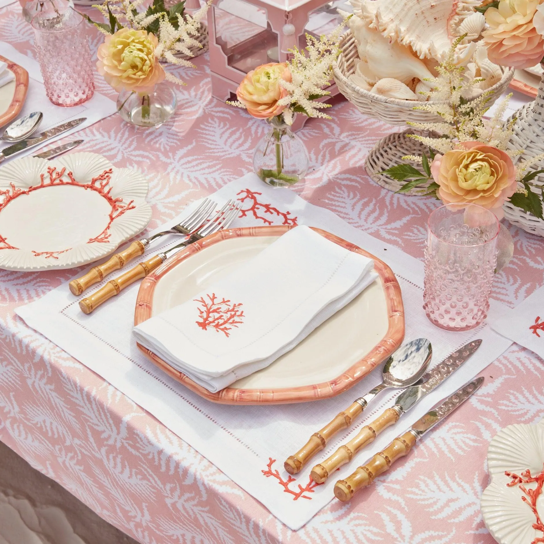 Mrs. Alice Coral Linen Placemats (Set Of 4)