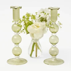 Best Mrs. Alice Eden Green Fluted Candle Holders (Pair)