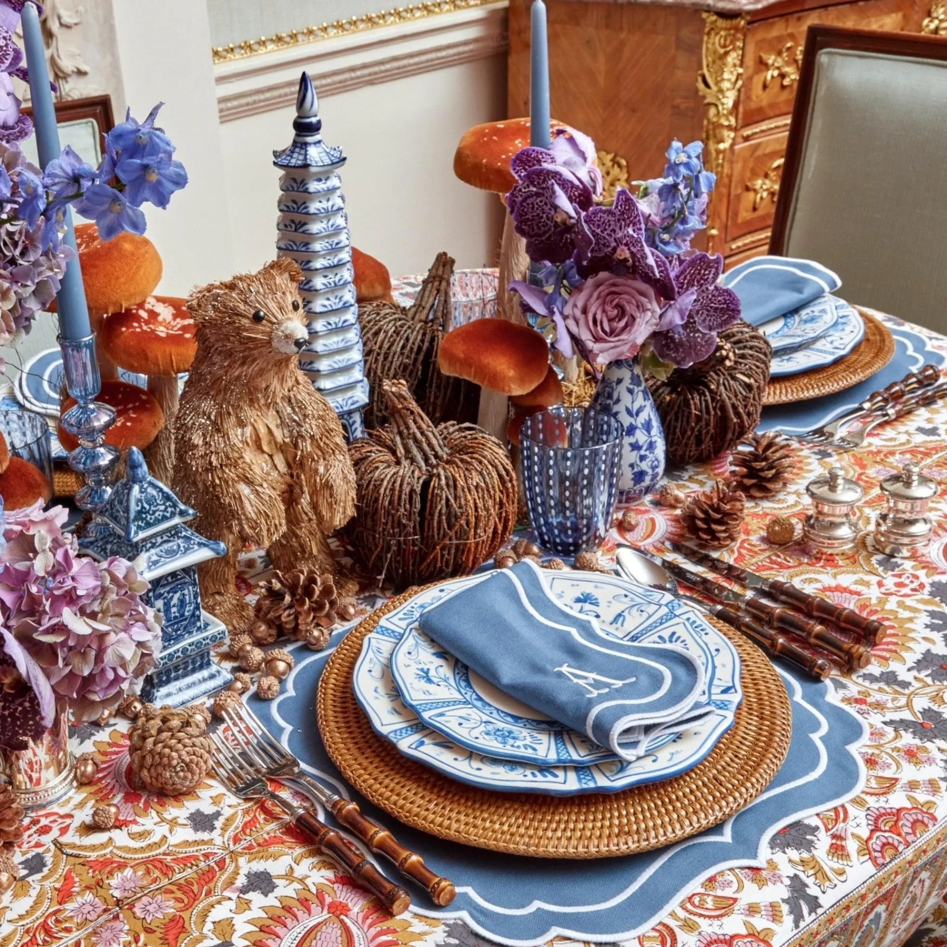 Mrs. Alice Elodie Blue Candle Holders (Pair)