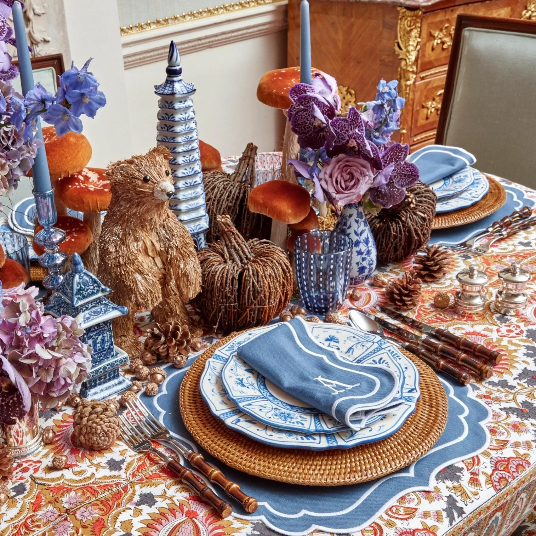 Mrs. Alice Elodie Blue Candle Holders (Pair)