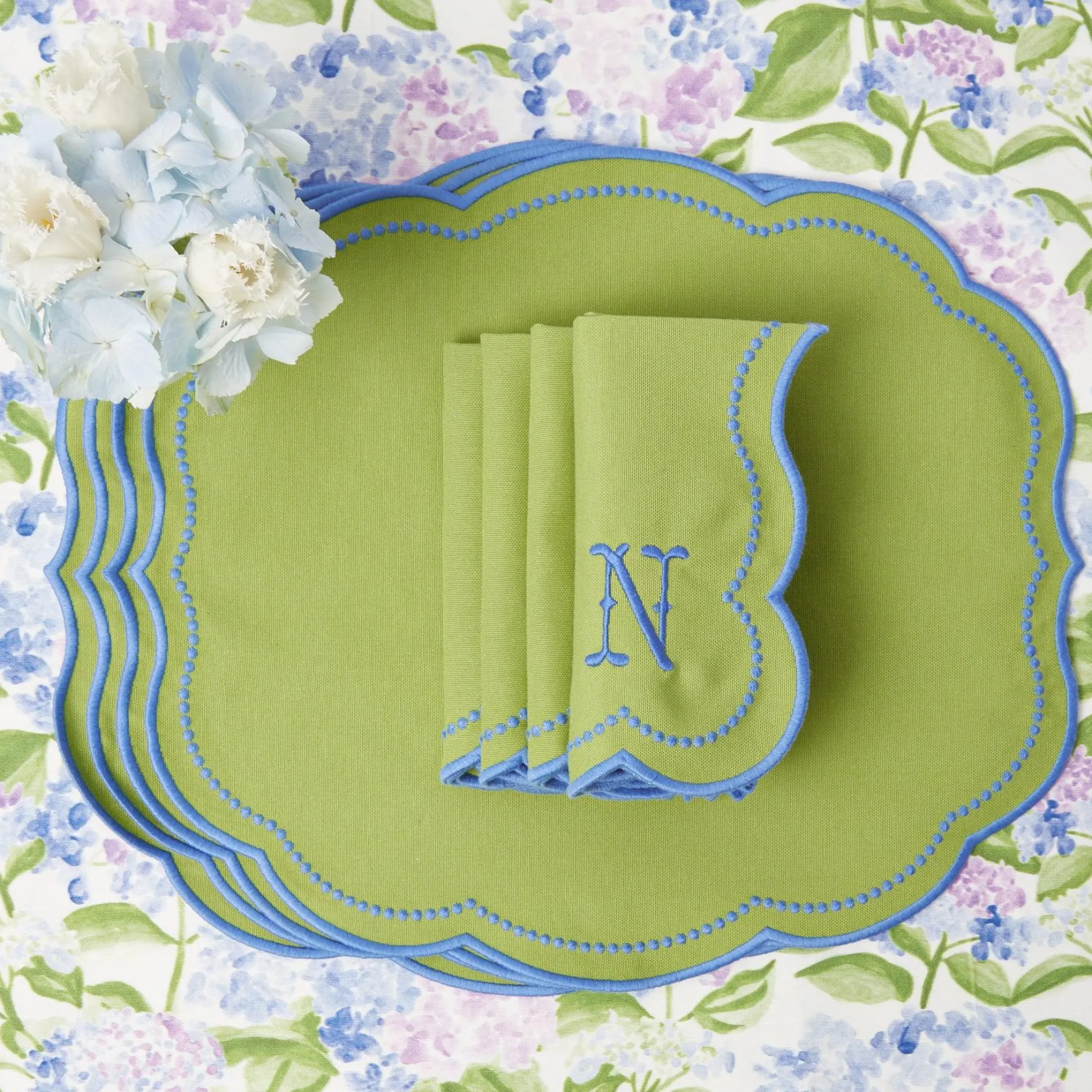 Outlet Mrs. Alice Eloise Green And Blue Placemats & Napkins (Set Of 4)