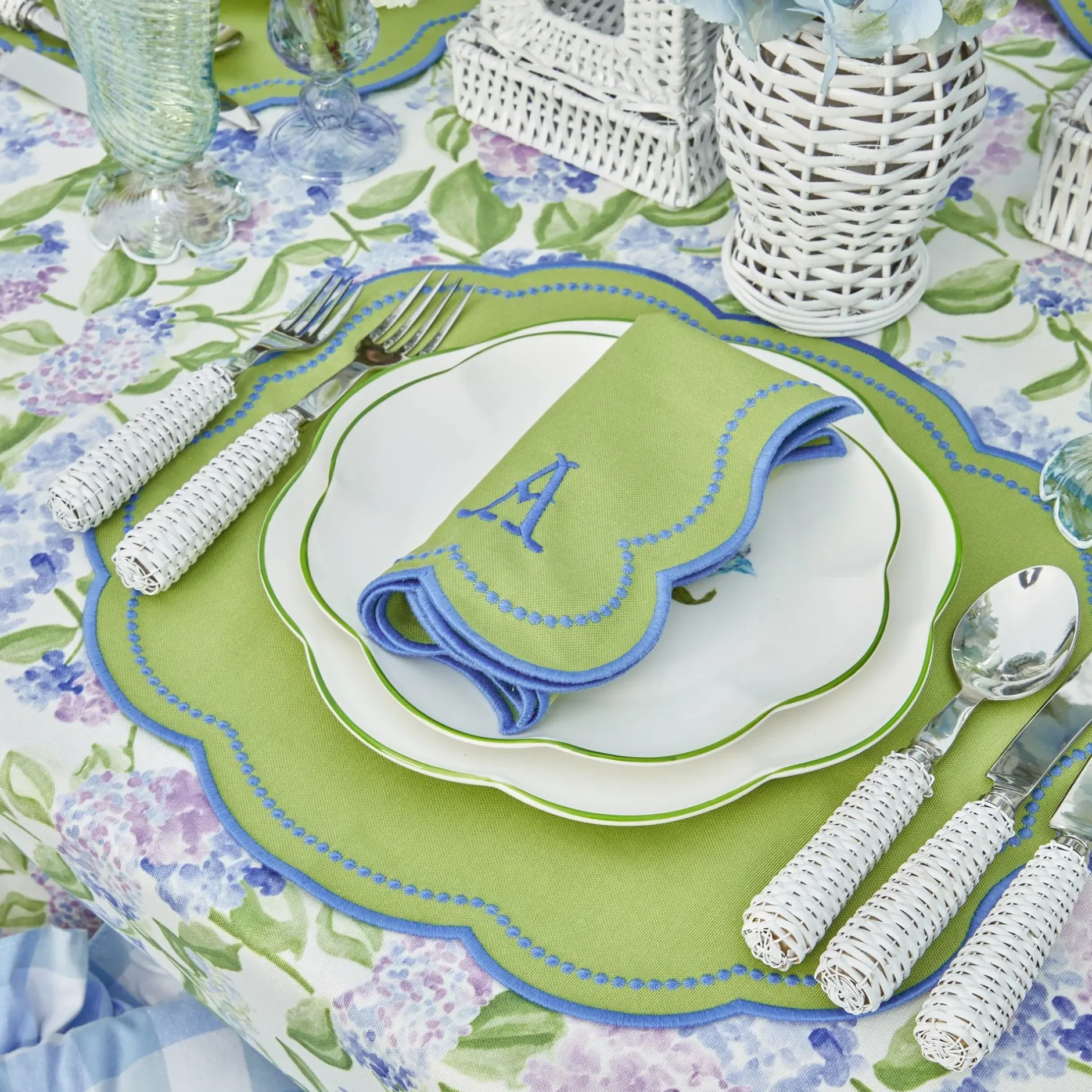 Outlet Mrs. Alice Eloise Green And Blue Placemats & Napkins (Set Of 4)