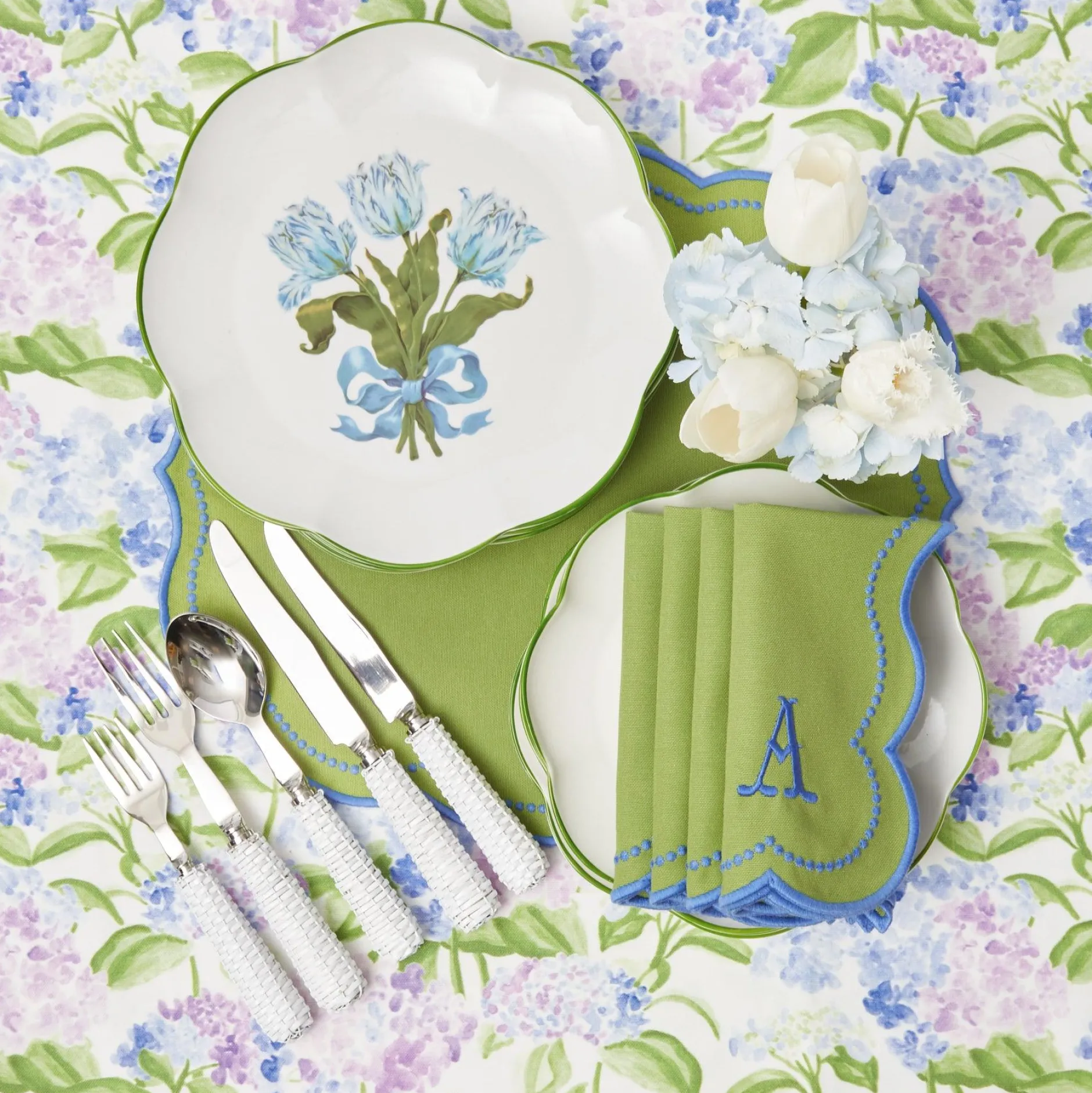 Outlet Mrs. Alice Eloise Green And Blue Placemats & Napkins (Set Of 4)