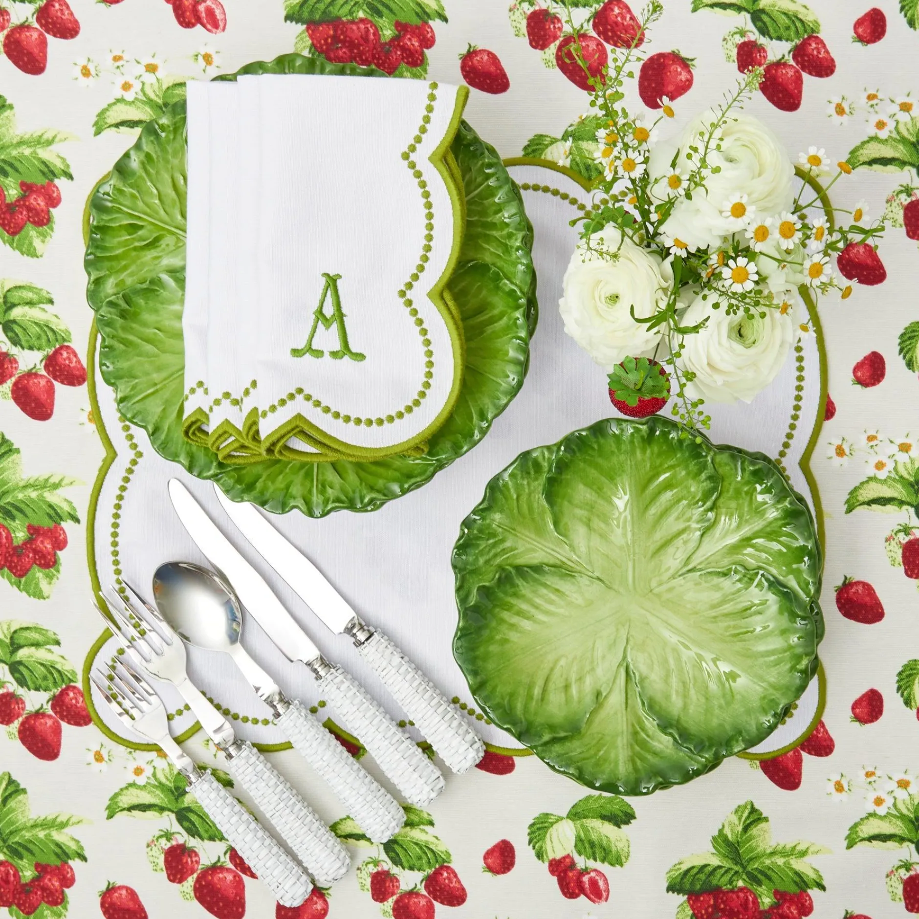 Discount Mrs. Alice Elsa White & Green Napkins (Set Of 4)