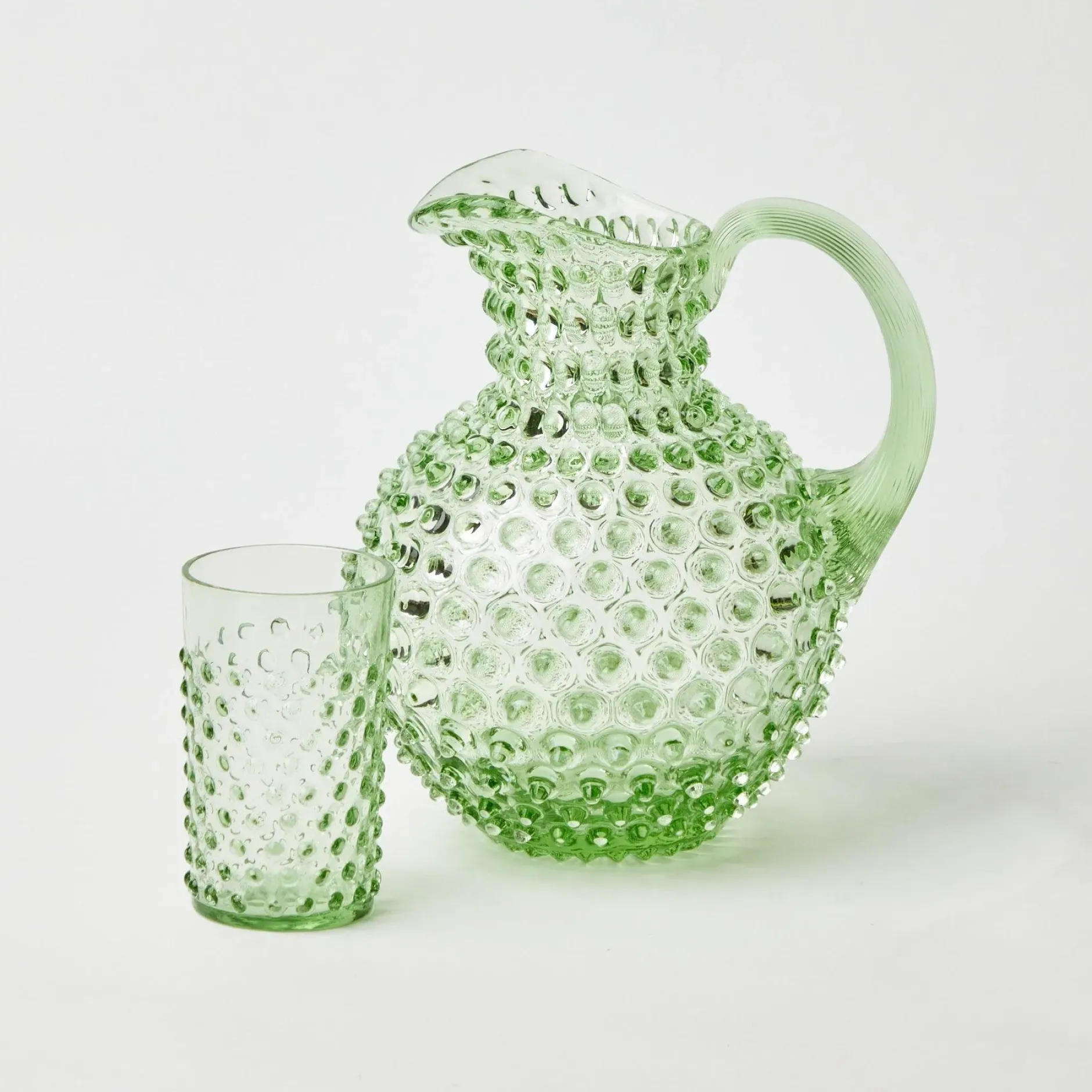 Hot Mrs. Alice Emerald Hobnail Glasses & Jug Set