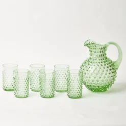 Clearance Mrs. Alice Emerald Hobnail Glasses & Jug Set
