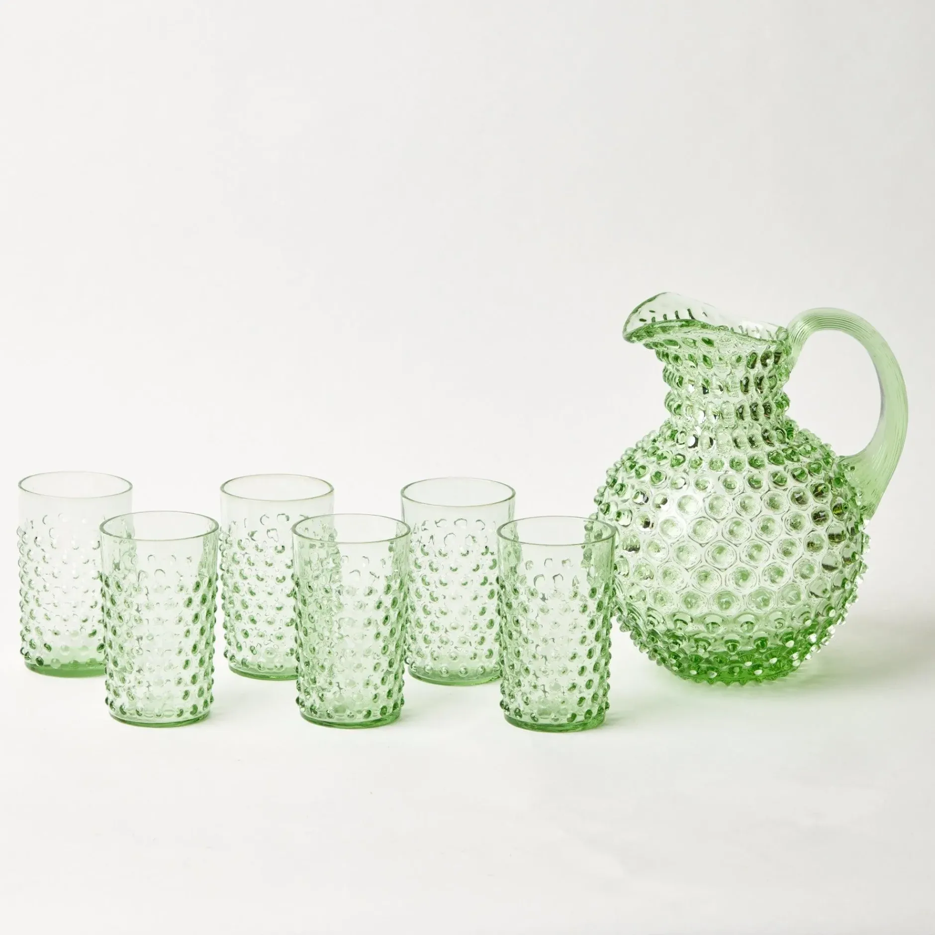 New Mrs. Alice Emerald Hobnail Glasses & Jug Set