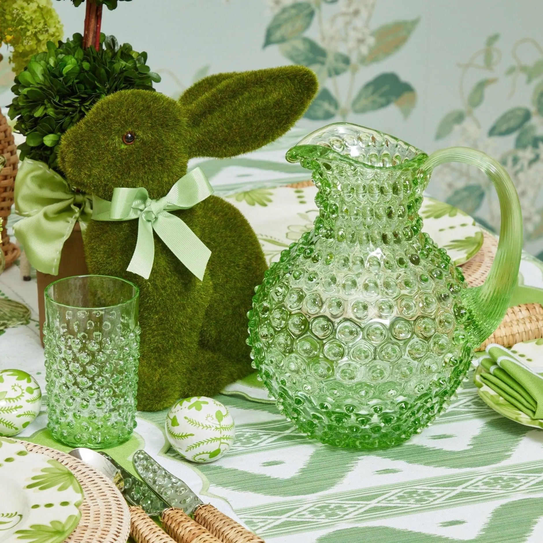 New Mrs. Alice Emerald Hobnail Glasses & Jug Set