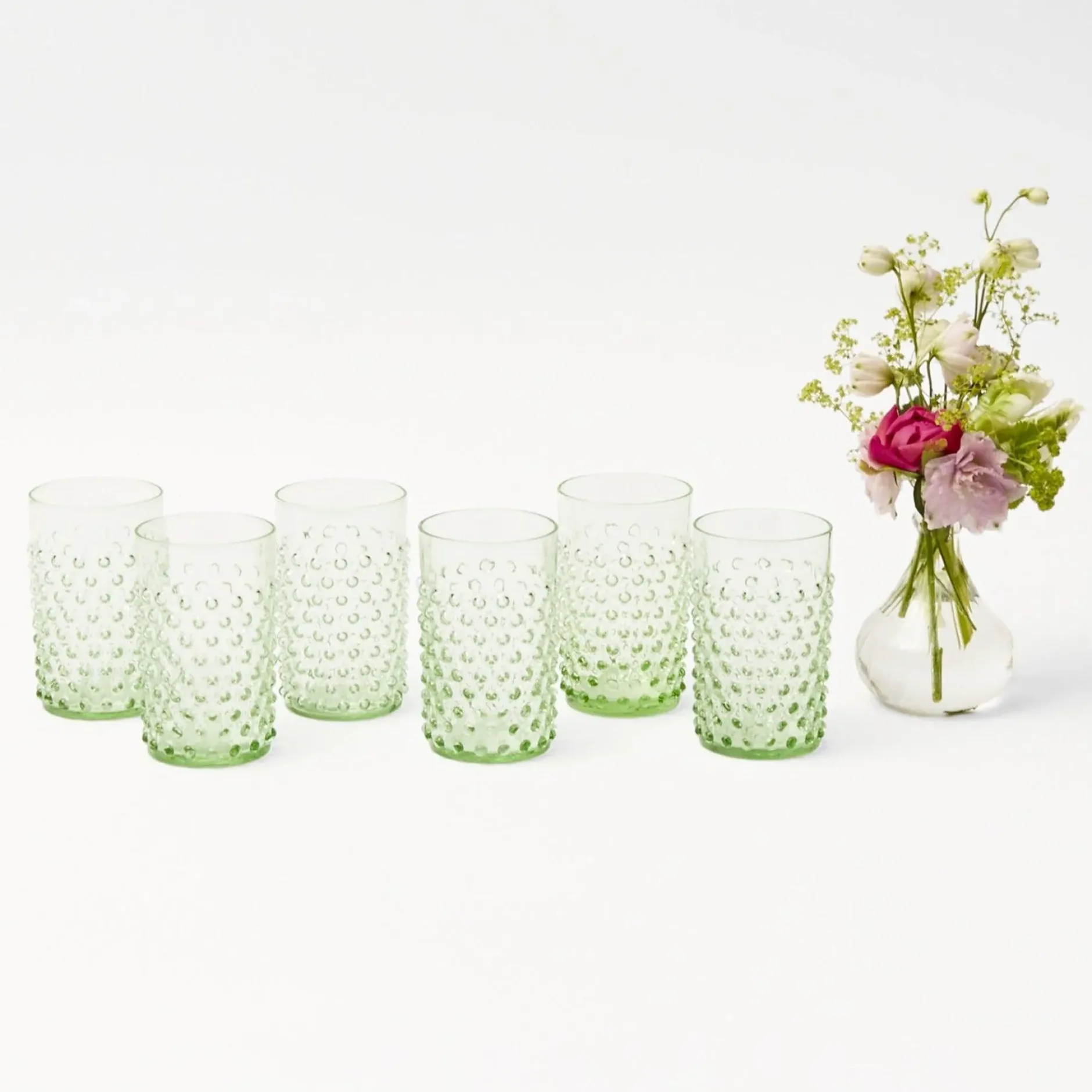 Clearance Mrs. Alice Emerald Hobnail Glasses (Set Of 6)