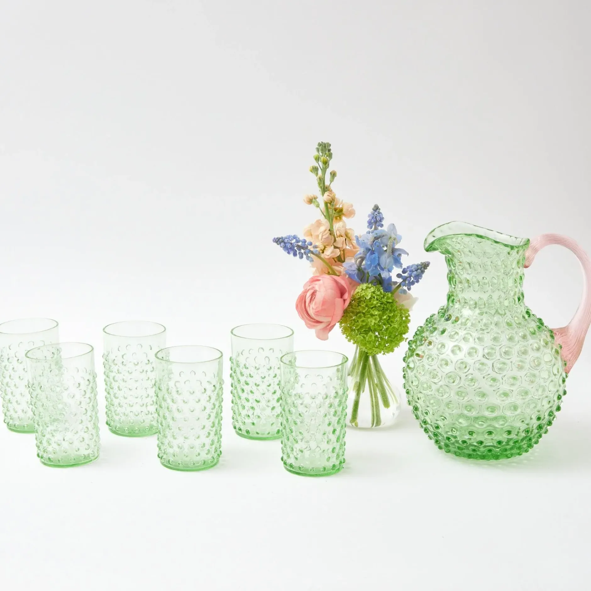 Discount Mrs. Alice Emerald Hobnail Jug With Rose Handle & Glasses (Set Of 6)