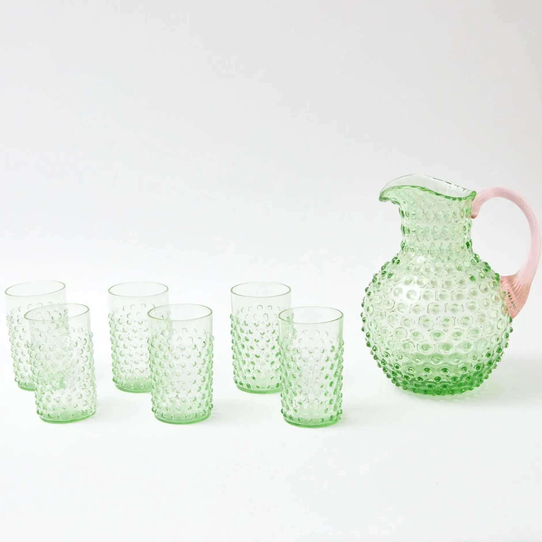 Best Mrs. Alice Emerald Hobnail Jug With Rose Handle & Glasses (Set Of 6)