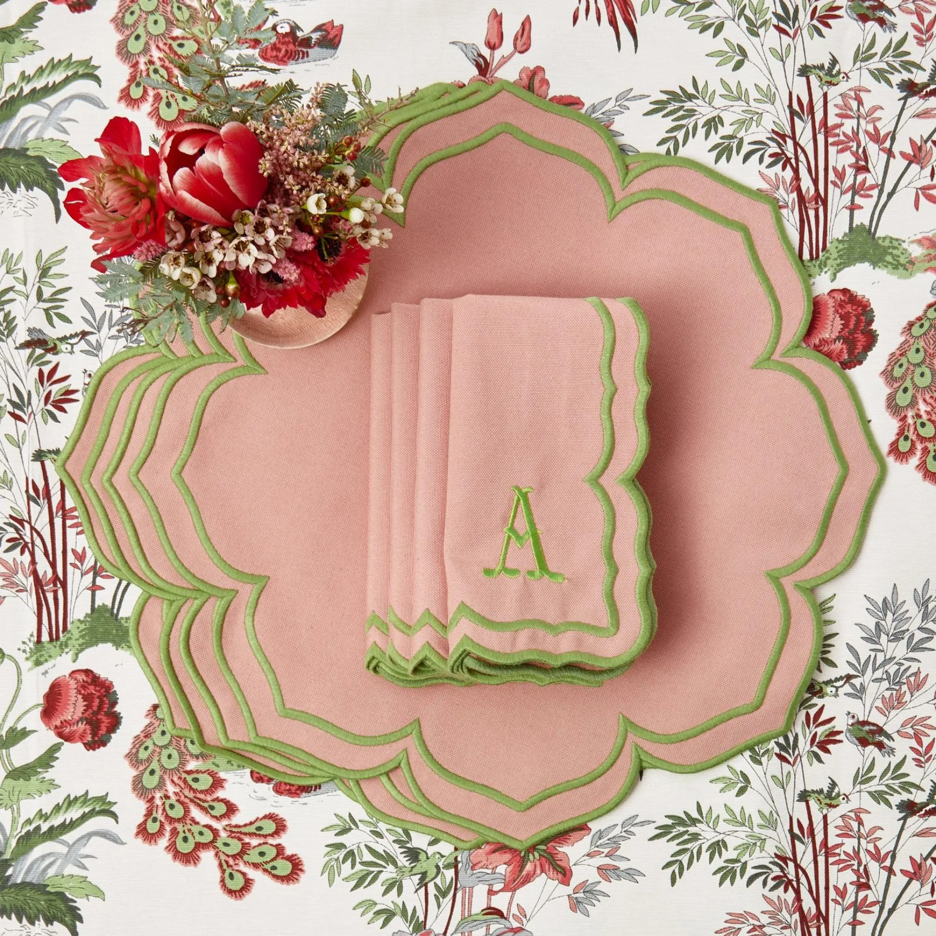 New Mrs. Alice Fleur Pink Placemats & Napkins (Set Of 4)