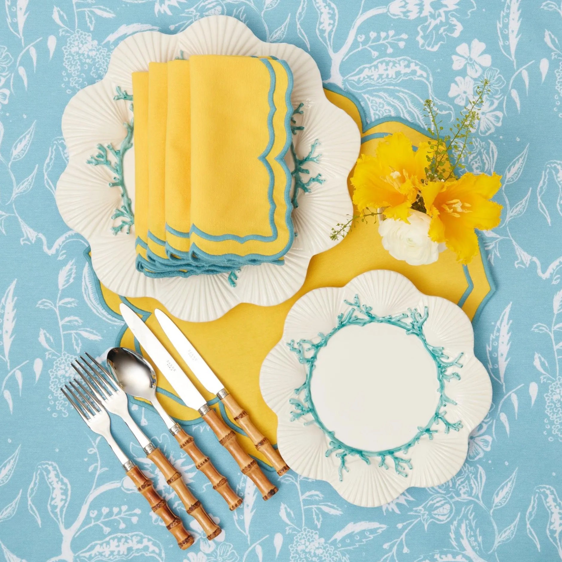 Outlet Mrs. Alice Fleur Yellow Placemats & Napkins (Set Of 4)