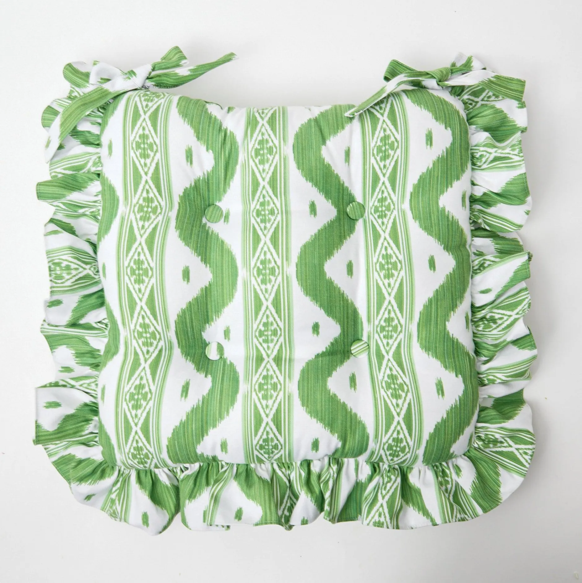 Sale Mrs. Alice Frilled Green Ikat Seat Pad Cushion