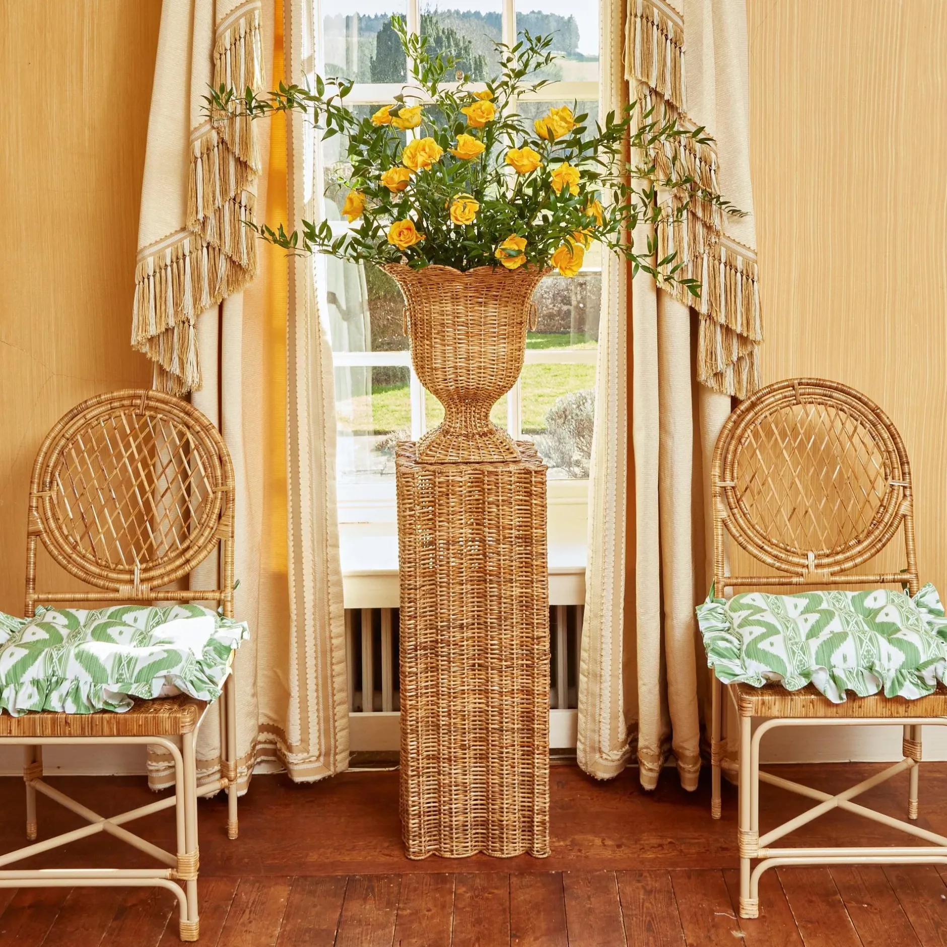 Sale Mrs. Alice Frilled Green Ikat Seat Pad Cushion