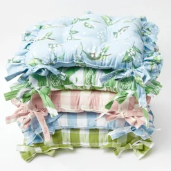 Clearance Mrs. Alice Frilled Green Ikat Seat Pad Cushion (Set Of 4)
