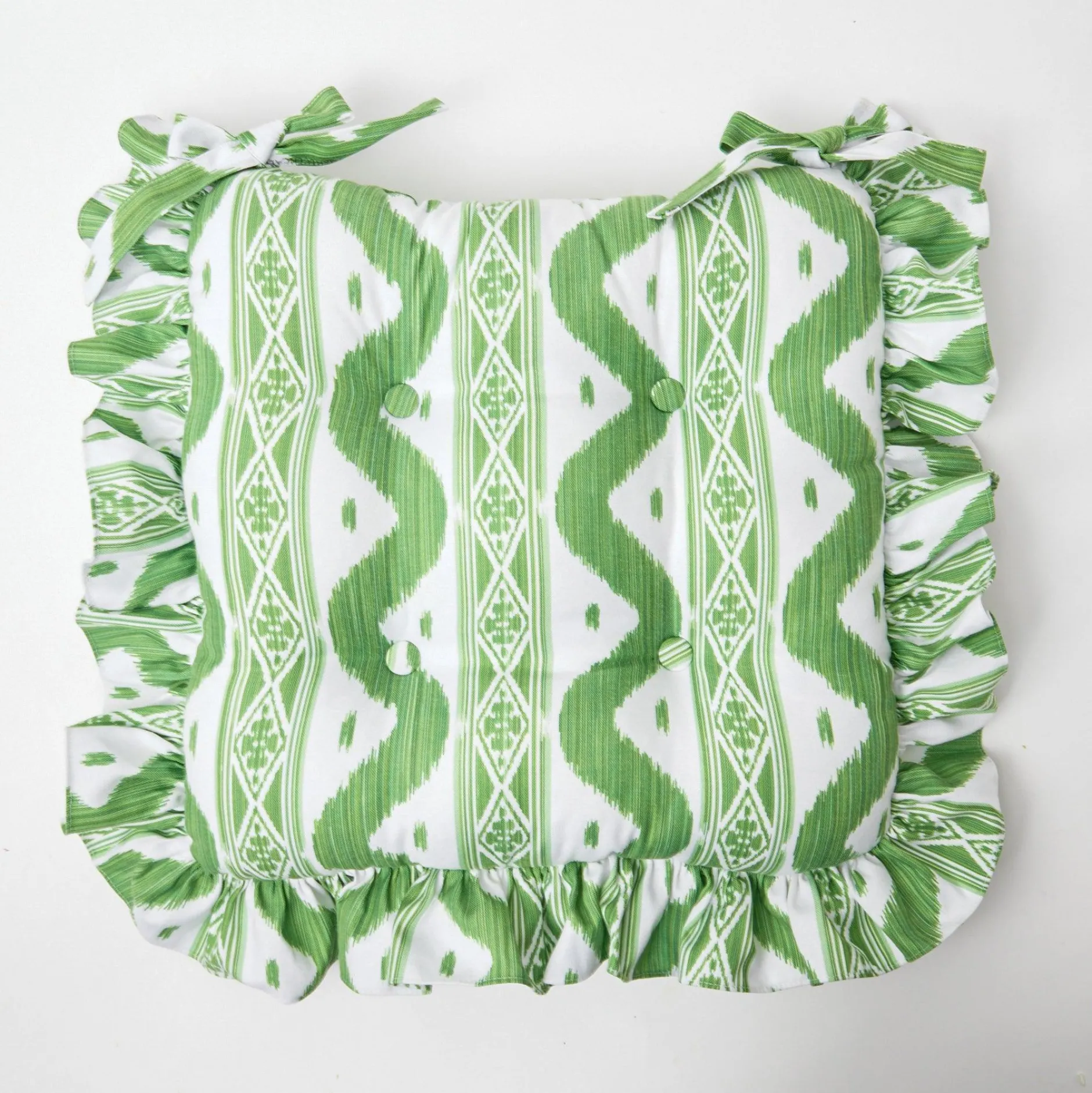 Clearance Mrs. Alice Frilled Green Ikat Seat Pad Cushion (Set Of 4)