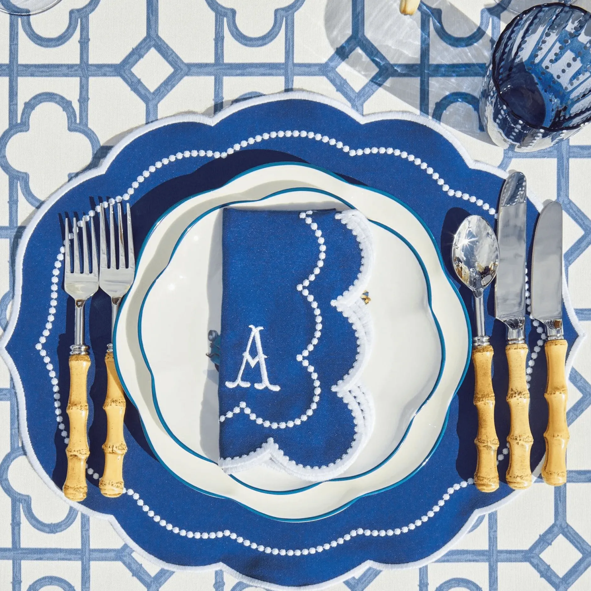 New Mrs. Alice Gabrielle Blue Placemats & Napkins (Set Of 4)