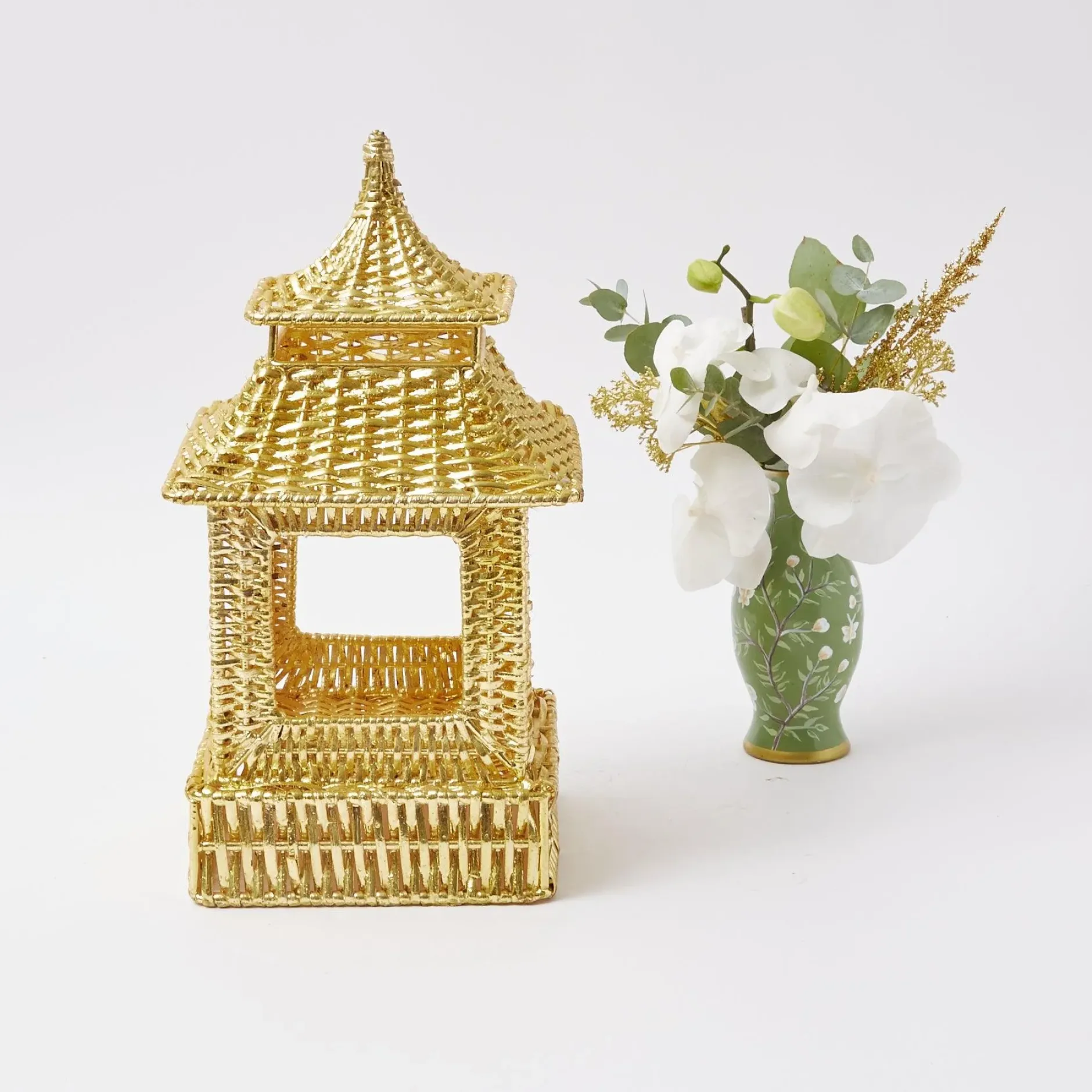 Outlet Mrs. Alice Gold Rattan Pagoda Lantern