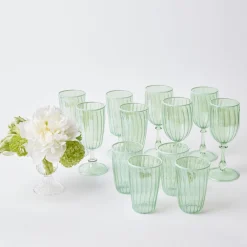 Sale Mrs. Alice Green & White Rim Water Glasses (Set Of 4)