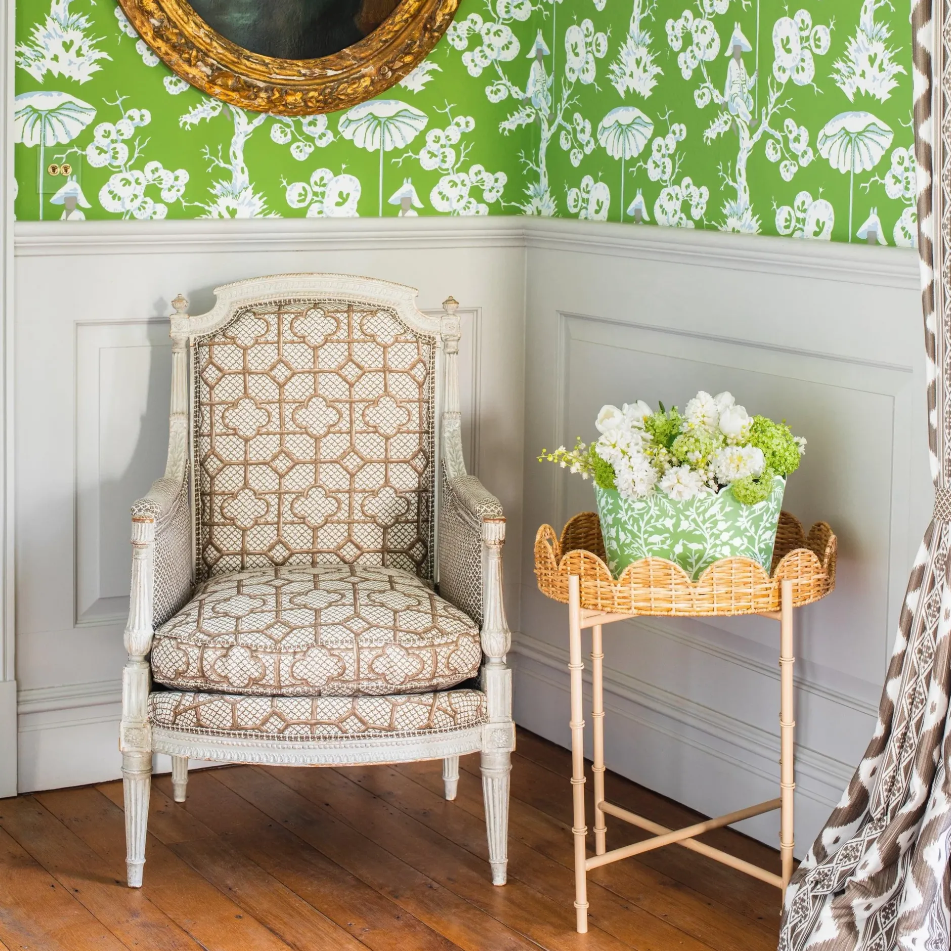 Online Mrs. Alice Green Floral Tole Scalloped Planter