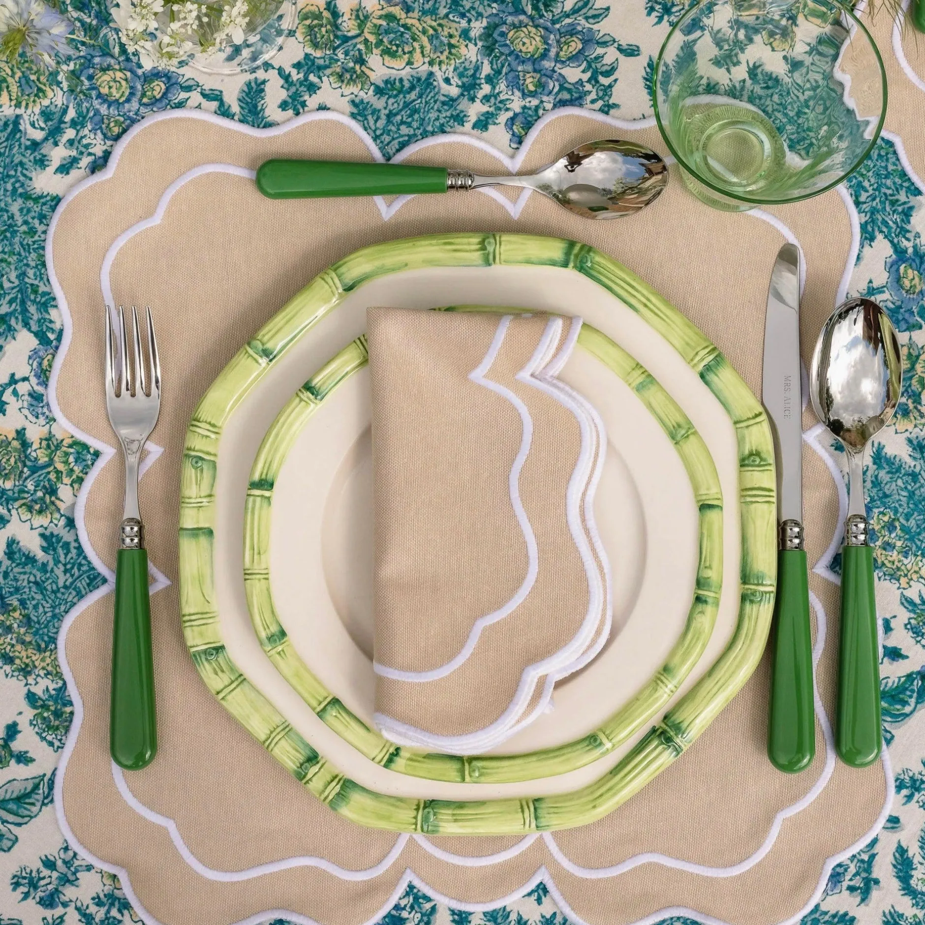 Best Mrs. Alice Green Geometric Bamboo Starter Plate