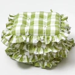 Mrs. Alice Green Gingham Ruffle Seat Pad Cushions (Set Of 4)