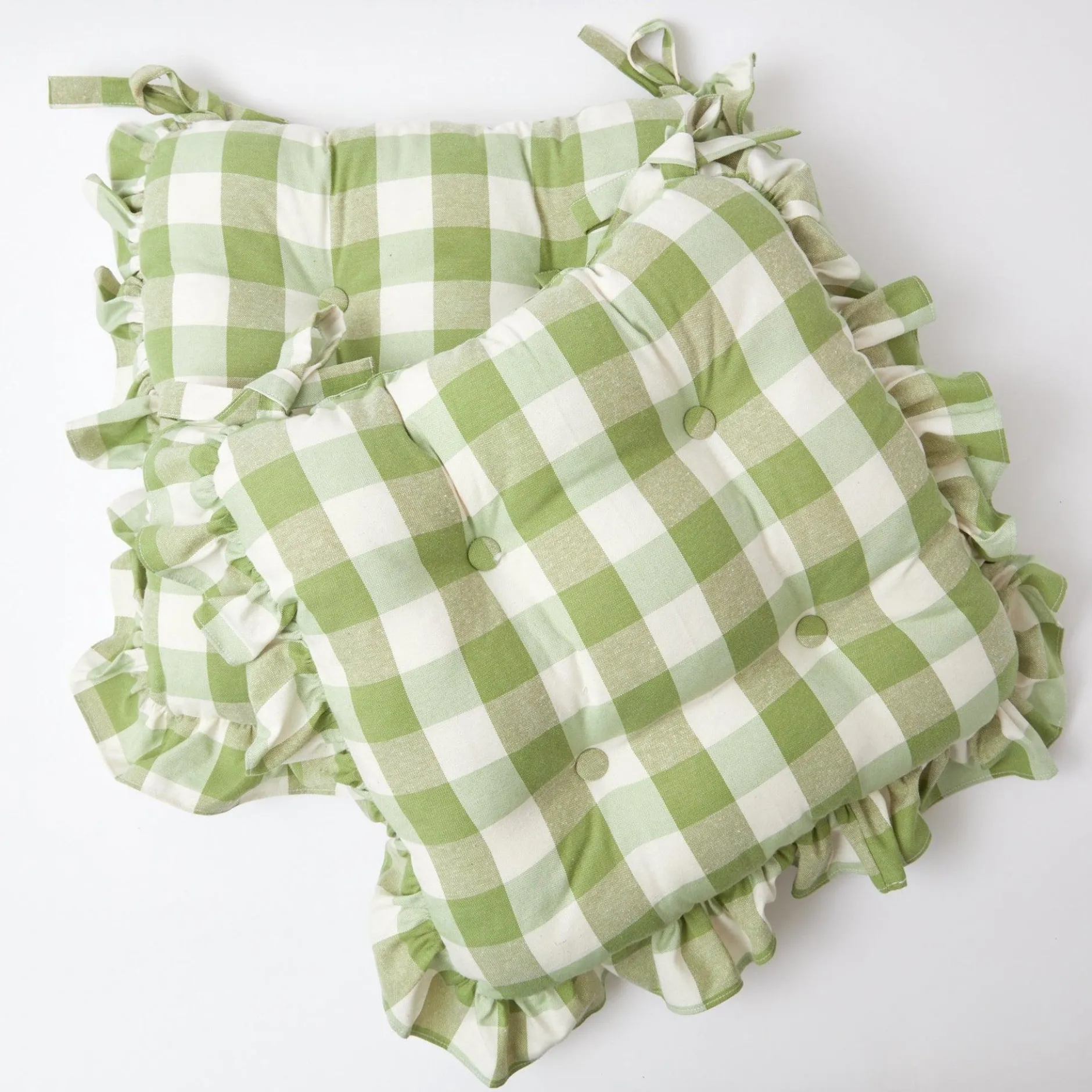 Mrs. Alice Green Gingham Ruffle Seat Pad Cushions (Set Of 4)