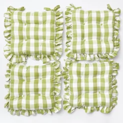 Mrs. Alice Green Gingham Ruffle Seat Pad Cushions (Set Of 4)