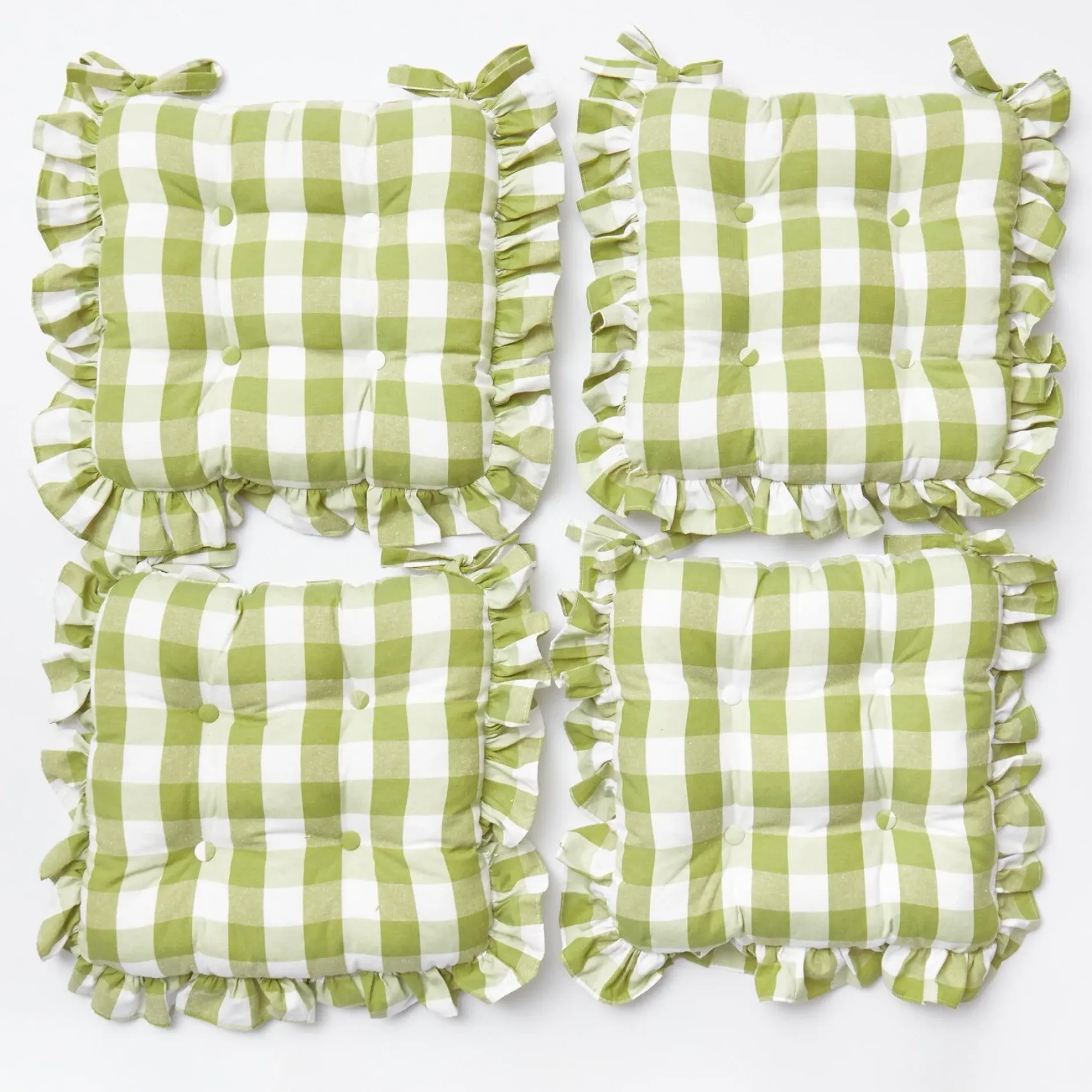 Mrs. Alice Green Gingham Ruffle Seat Pad Cushions (Set Of 4)