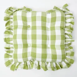 Mrs. Alice Green Gingham Ruffle Seat Pad Cushion