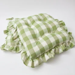 Mrs. Alice Green Gingham Ruffle Seat Pad Cushion