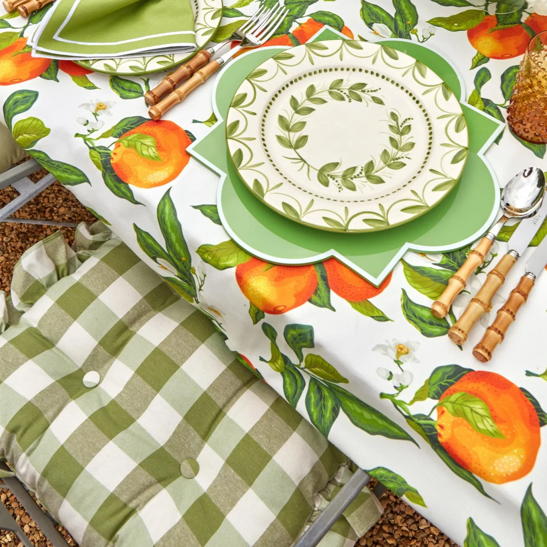Mrs. Alice Green Gingham Ruffle Seat Pad Cushion